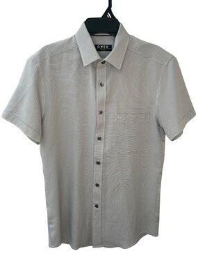 Owen Menswear Slim Fit Short Sleeve Button-Up Shirt Gray Striped Design Size 38
